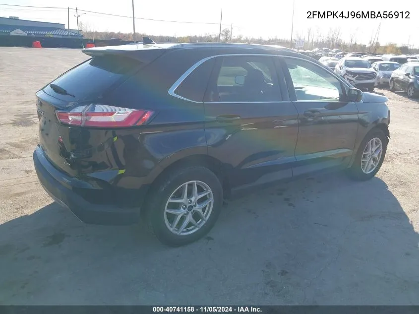 2021 Ford Edge Sel VIN: 2FMPK4J96MBA56912 Lot: 40741158