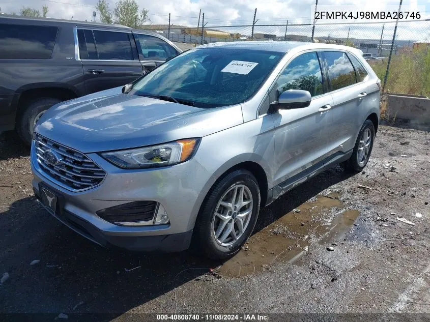 2021 Ford Edge Sel VIN: 2FMPK4J98MBA26746 Lot: 40808740