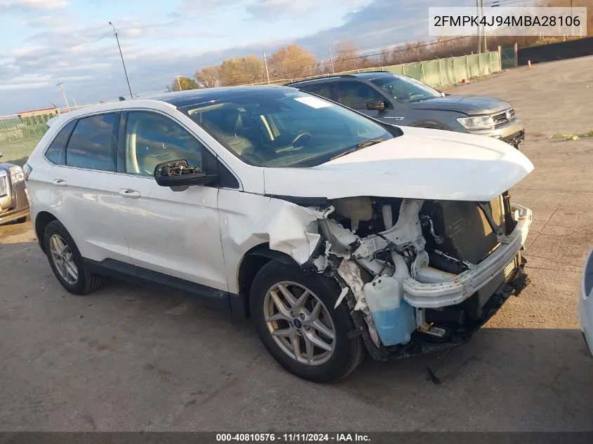 2021 Ford Edge Sel VIN: 2FMPK4J94MBA28106 Lot: 40810576