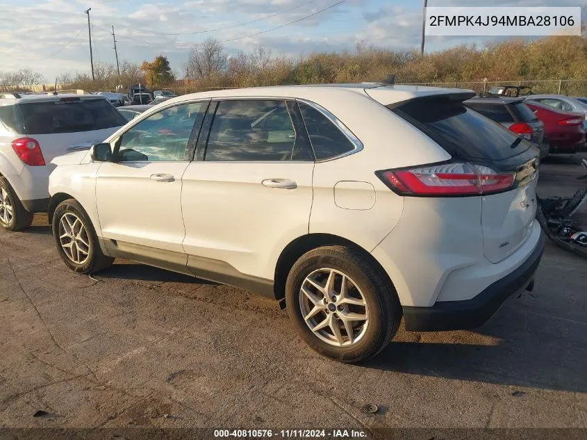 2021 Ford Edge Sel VIN: 2FMPK4J94MBA28106 Lot: 40810576