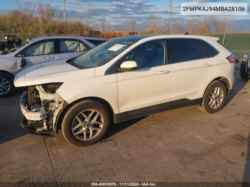 2021 Ford Edge Sel VIN: 2FMPK4J94MBA28106 Lot: 40810576