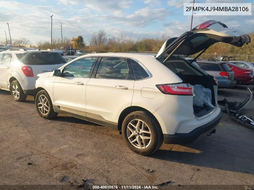 2021 Ford Edge Sel VIN: 2FMPK4J94MBA28106 Lot: 40810576