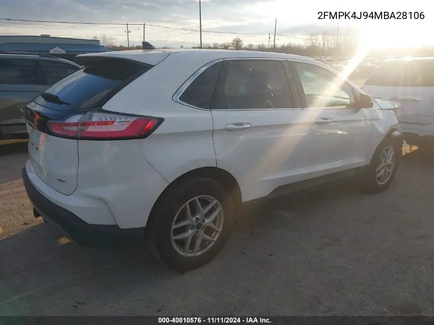 2021 Ford Edge Sel VIN: 2FMPK4J94MBA28106 Lot: 40810576