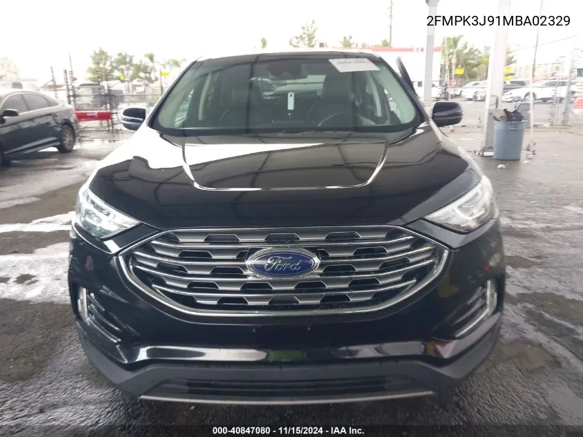 2021 Ford Edge Sel VIN: 2FMPK3J91MBA02329 Lot: 40847080