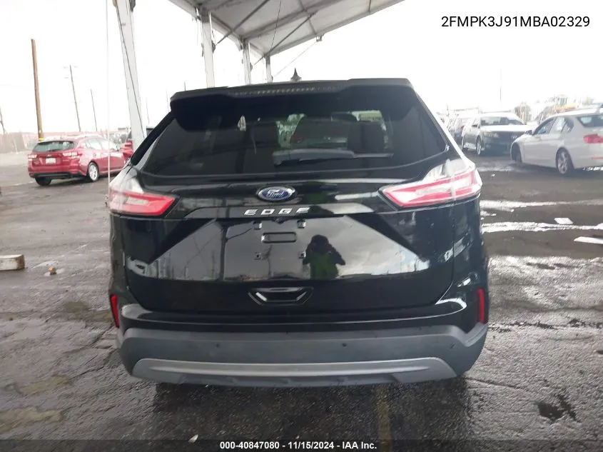 2021 Ford Edge Sel VIN: 2FMPK3J91MBA02329 Lot: 40847080