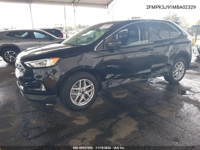 2021 Ford Edge Sel VIN: 2FMPK3J91MBA02329 Lot: 40847080