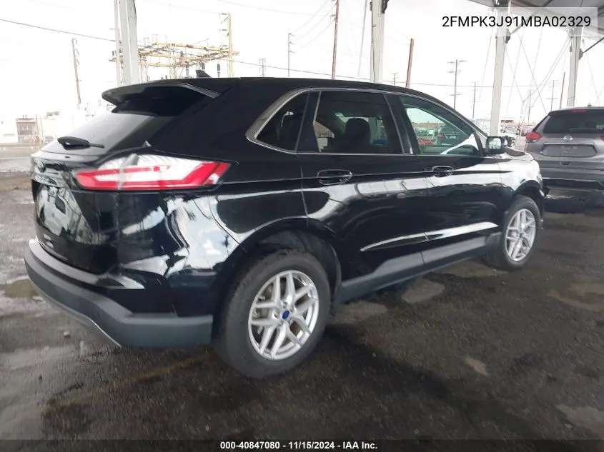 2021 Ford Edge Sel VIN: 2FMPK3J91MBA02329 Lot: 40847080