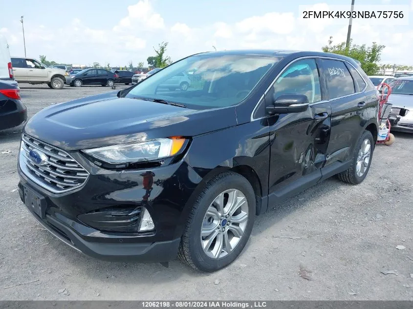 2022 Ford Edge Titanium VIN: 2FMPK4K93NBA75756 Lot: 12062198