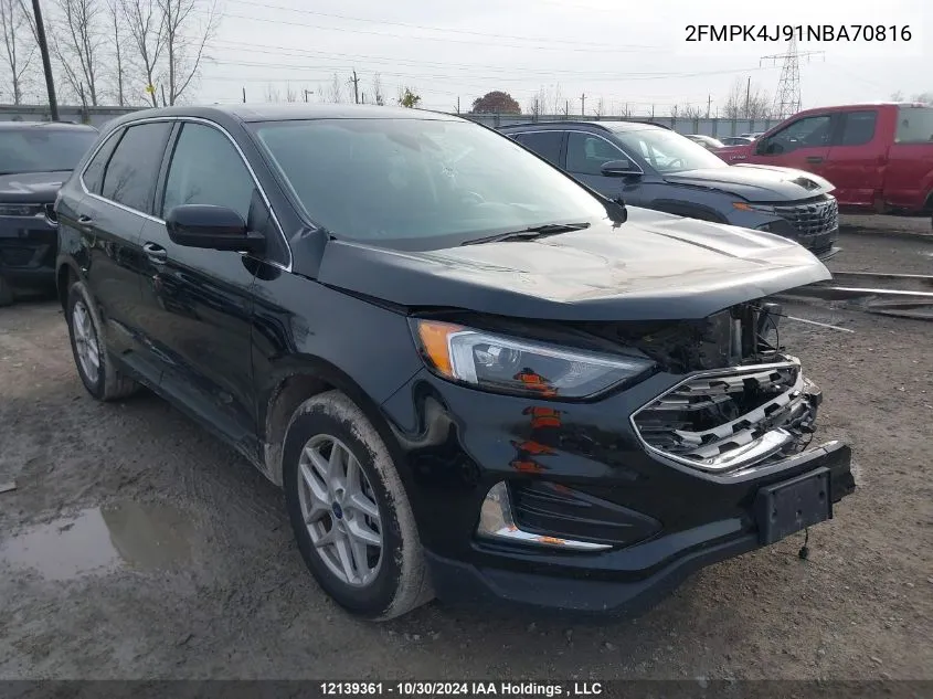 2022 Ford Edge Sel VIN: 2FMPK4J91NBA70816 Lot: 12139361