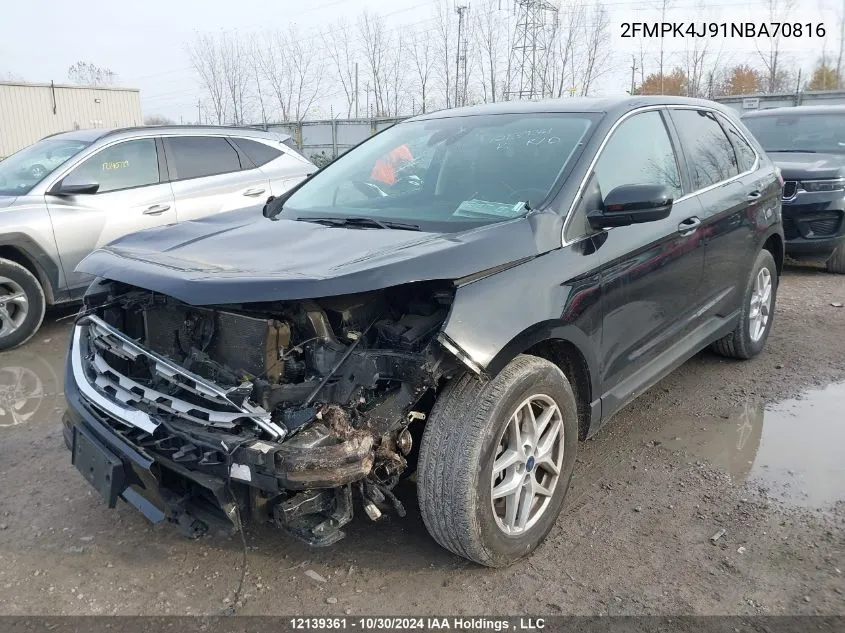 2022 Ford Edge Sel VIN: 2FMPK4J91NBA70816 Lot: 12139361