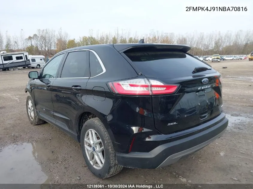 2022 Ford Edge Sel VIN: 2FMPK4J91NBA70816 Lot: 12139361