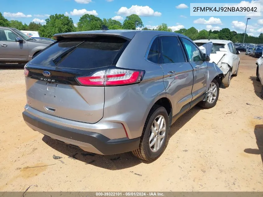 2022 Ford Edge Sel VIN: 2FMPK4J92NBA39042 Lot: 39322101