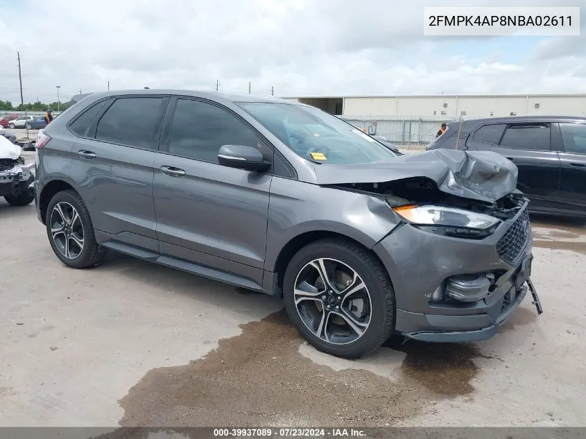 2022 Ford Edge St VIN: 2FMPK4AP8NBA02611 Lot: 39937089