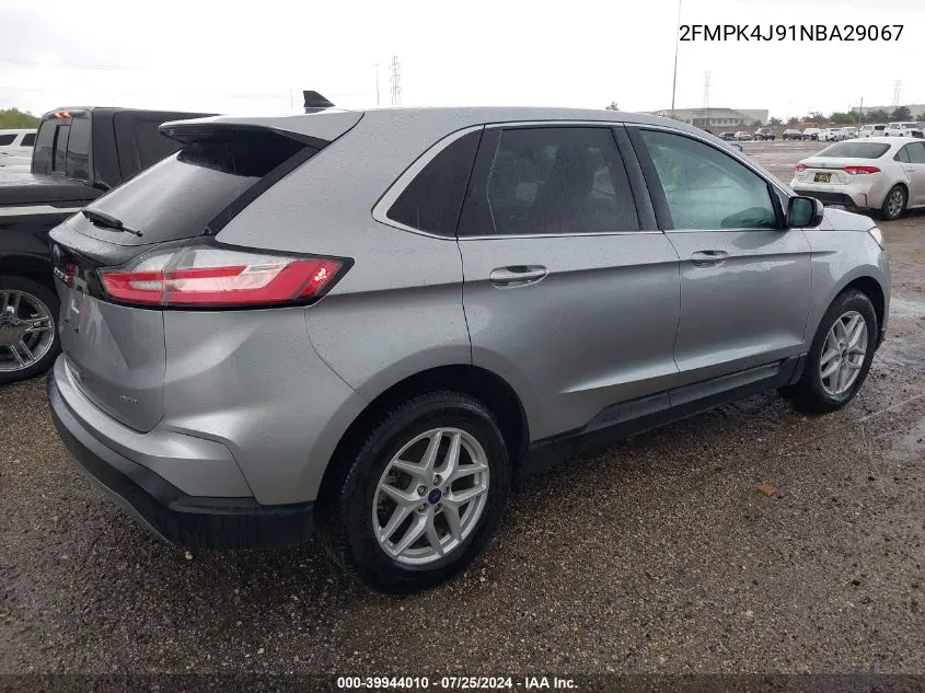 2022 Ford Edge Sel VIN: 2FMPK4J91NBA29067 Lot: 39944010