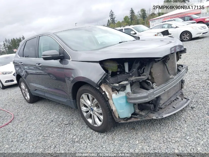 2022 Ford Edge Titanium VIN: 2FMPK4K90NBA17135 Lot: 39977502