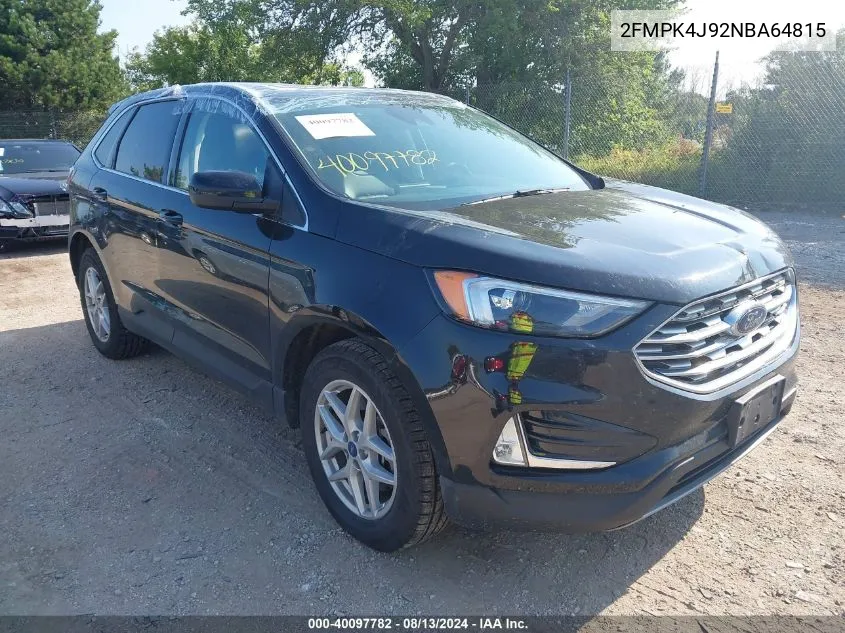 2022 Ford Edge Sel VIN: 2FMPK4J92NBA64815 Lot: 40097782