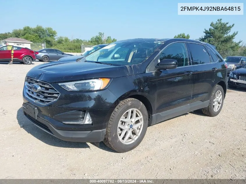 2022 Ford Edge Sel VIN: 2FMPK4J92NBA64815 Lot: 40097782