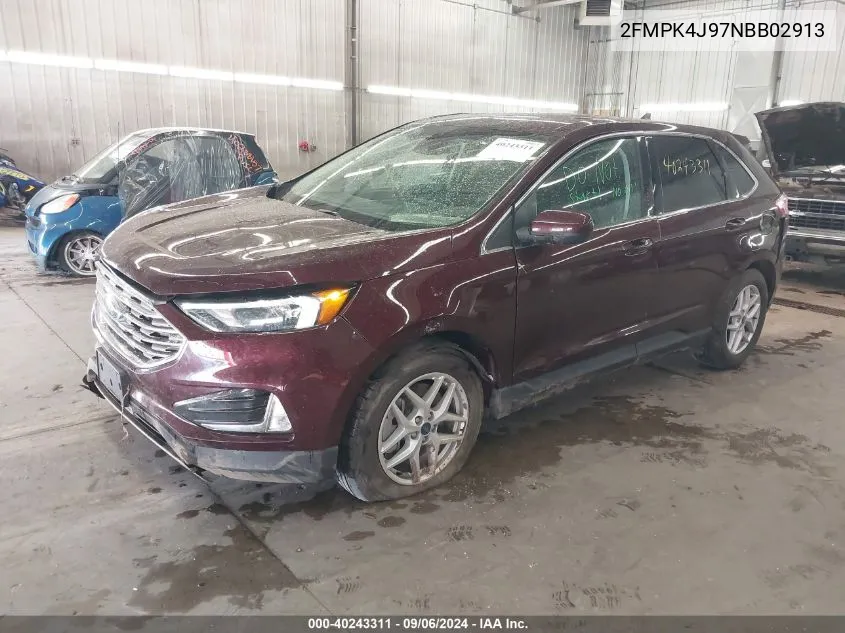 2022 Ford Edge Sel VIN: 2FMPK4J97NBB02913 Lot: 40243311