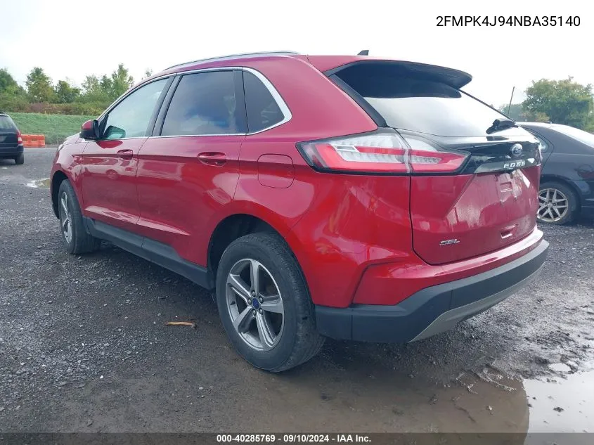 2022 Ford Edge Sel VIN: 2FMPK4J94NBA35140 Lot: 40285769