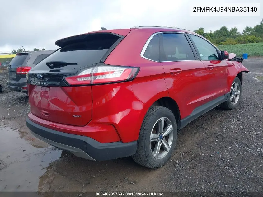 2022 Ford Edge Sel VIN: 2FMPK4J94NBA35140 Lot: 40285769