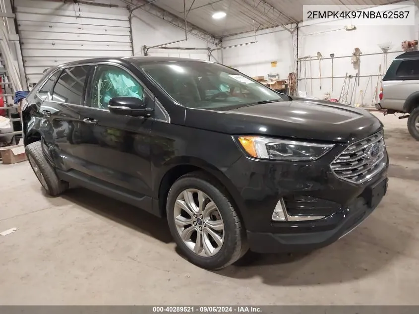 2022 Ford Edge Titanium VIN: 2FMPK4K97NBA62587 Lot: 40289521