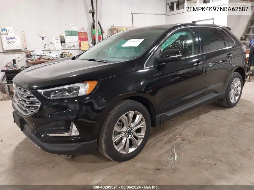 2022 Ford Edge Titanium VIN: 2FMPK4K97NBA62587 Lot: 40289521