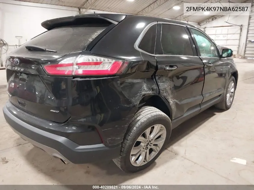 2022 Ford Edge Titanium VIN: 2FMPK4K97NBA62587 Lot: 40289521