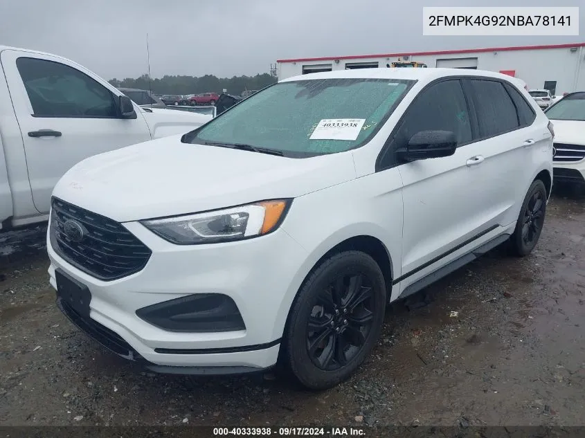 2022 Ford Edge Se VIN: 2FMPK4G92NBA78141 Lot: 40333938