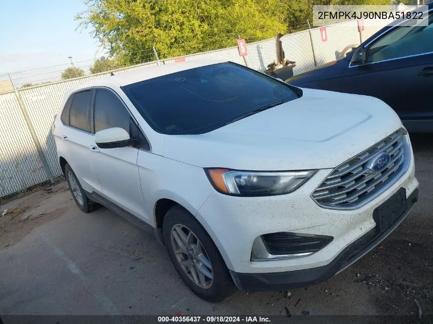 2022 Ford Edge Sel VIN: 2FMPK4J90NBA51822 Lot: 40356437