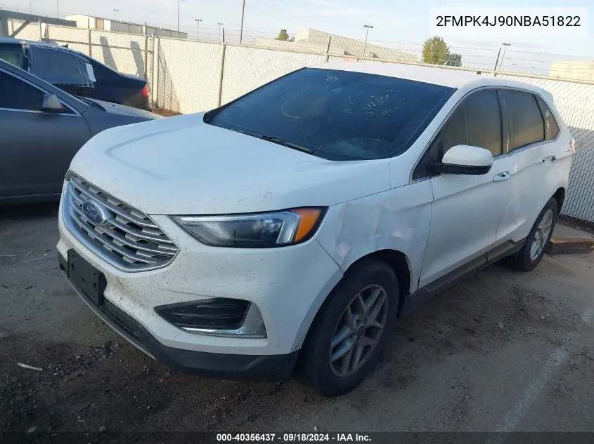 2022 Ford Edge Sel VIN: 2FMPK4J90NBA51822 Lot: 40356437