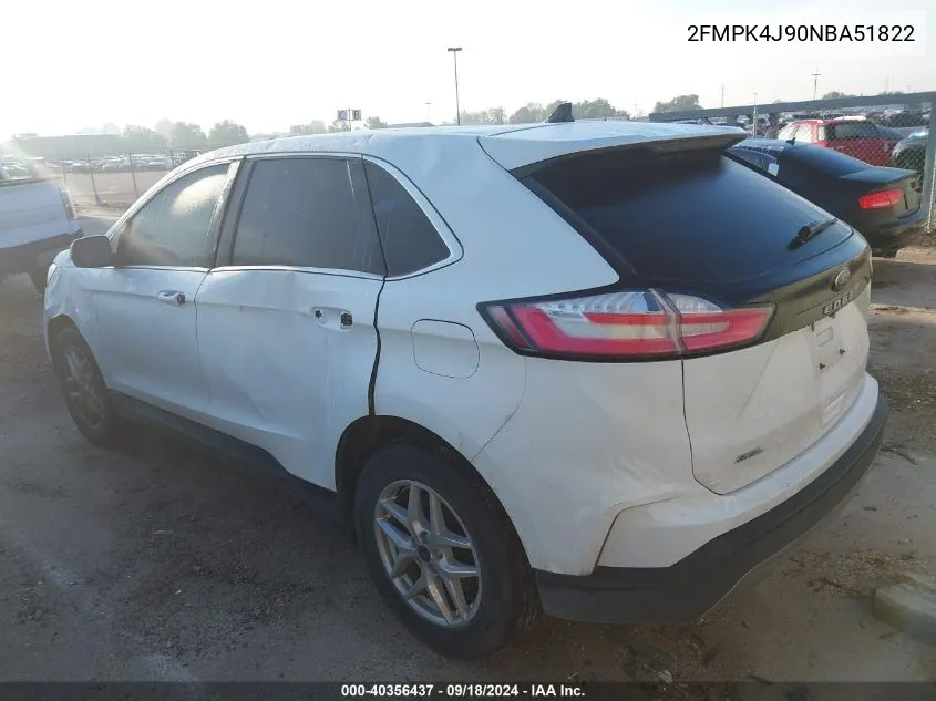 2022 Ford Edge Sel VIN: 2FMPK4J90NBA51822 Lot: 40356437