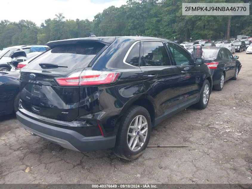 2022 Ford Edge Sel VIN: 2FMPK4J94NBA46770 Lot: 40376649