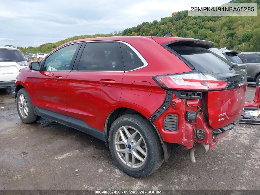 2022 Ford Edge Sel VIN: 2FMPK4J94NBA65285 Lot: 40387428