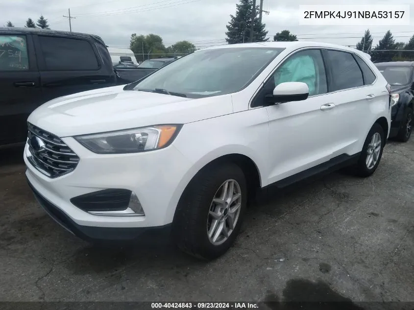 2022 Ford Edge Sel VIN: 2FMPK4J91NBA53157 Lot: 40424843