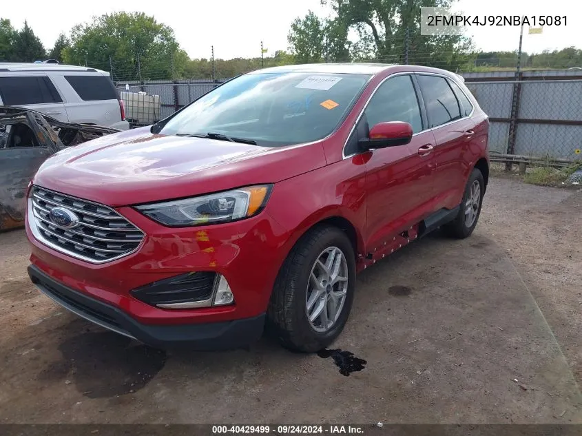 2022 Ford Edge Sel VIN: 2FMPK4J92NBA15081 Lot: 40429499