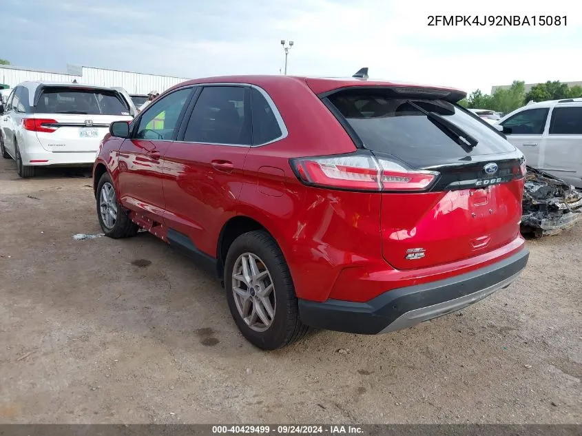 2022 Ford Edge Sel VIN: 2FMPK4J92NBA15081 Lot: 40429499