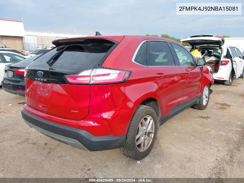 2022 Ford Edge Sel VIN: 2FMPK4J92NBA15081 Lot: 40429499