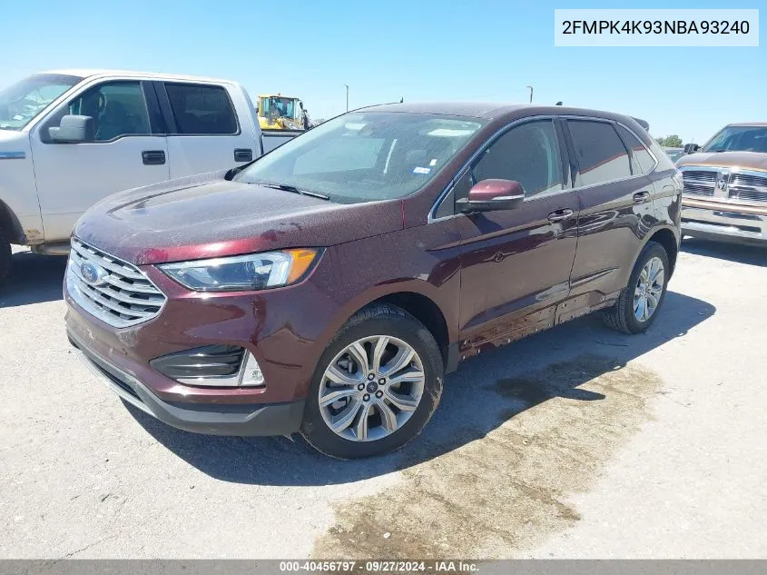 2022 Ford Edge Titanium VIN: 2FMPK4K93NBA93240 Lot: 40456797