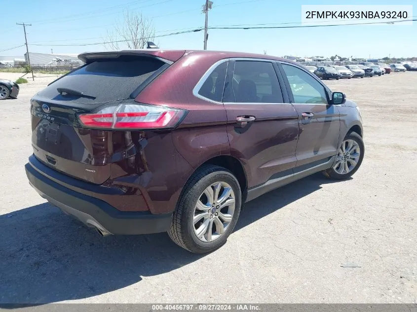 2022 Ford Edge Titanium VIN: 2FMPK4K93NBA93240 Lot: 40456797