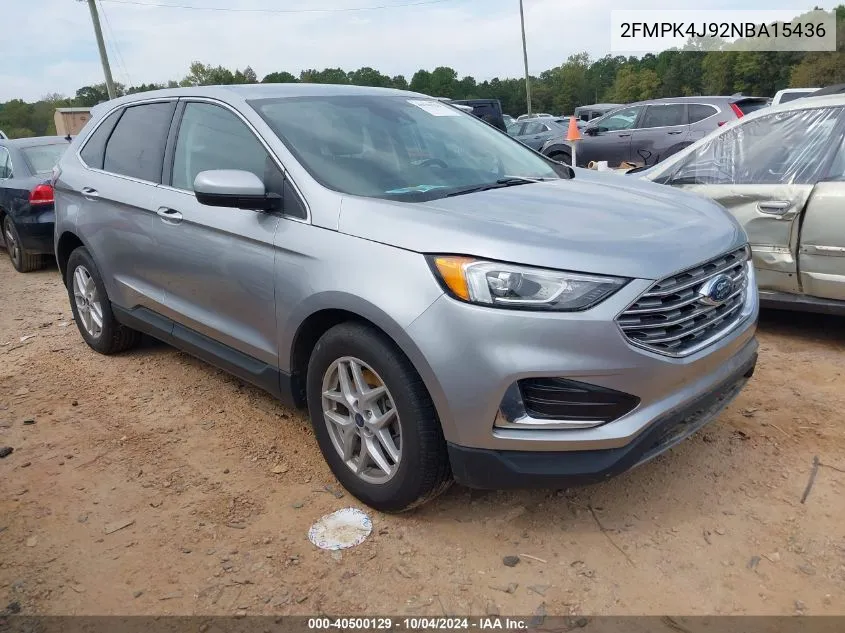 2022 Ford Edge Sel VIN: 2FMPK4J92NBA15436 Lot: 40500129