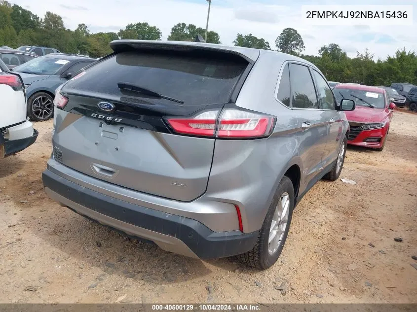 2022 Ford Edge Sel VIN: 2FMPK4J92NBA15436 Lot: 40500129