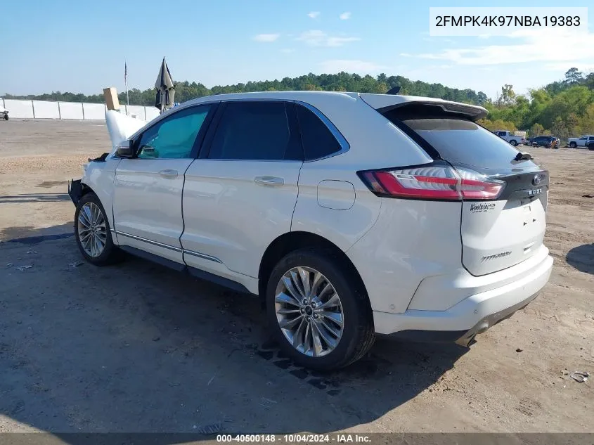 2022 Ford Edge Titanium VIN: 2FMPK4K97NBA19383 Lot: 40500148