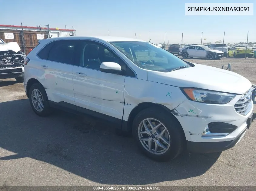 2022 Ford Edge Sel VIN: 2FMPK4J9XNBA93091 Lot: 40554025