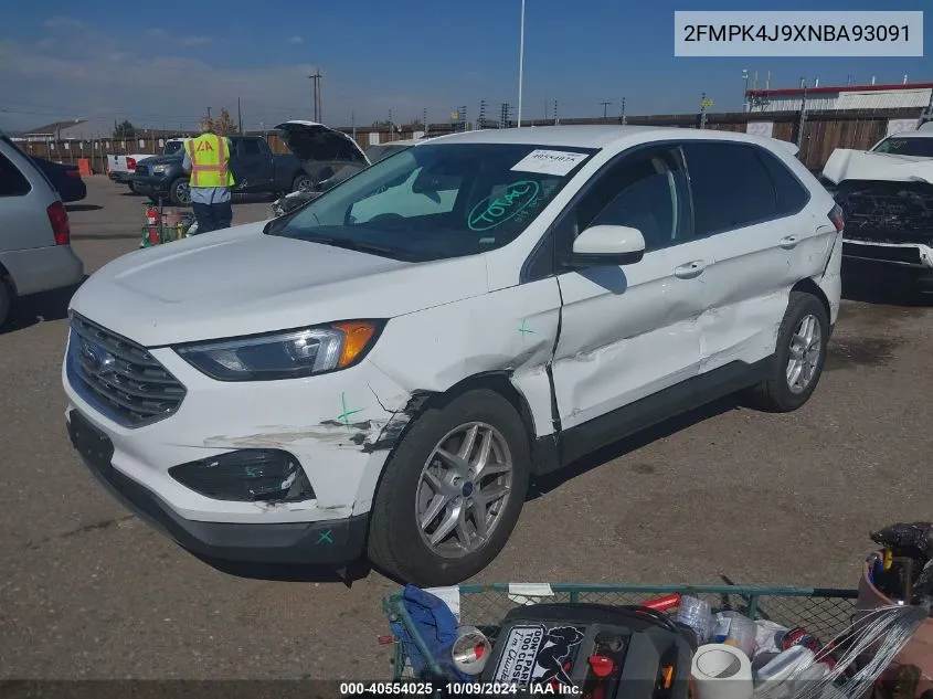 2022 Ford Edge Sel VIN: 2FMPK4J9XNBA93091 Lot: 40554025