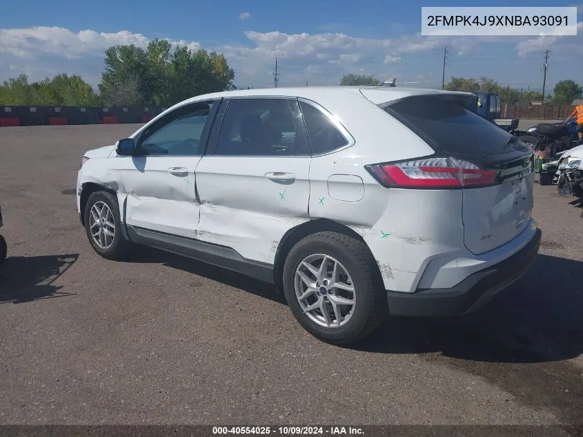 2022 Ford Edge Sel VIN: 2FMPK4J9XNBA93091 Lot: 40554025