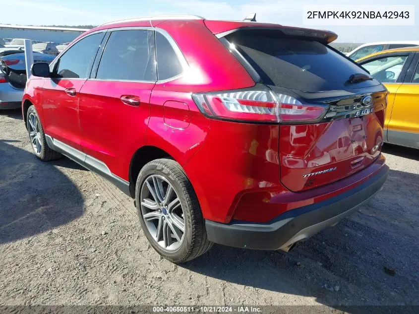 2022 Ford Edge Titanium VIN: 2FMPK4K92NBA42943 Lot: 40650511