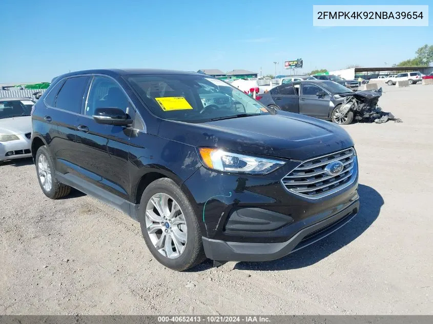 2022 Ford Edge Titanium VIN: 2FMPK4K92NBA39654 Lot: 40652413