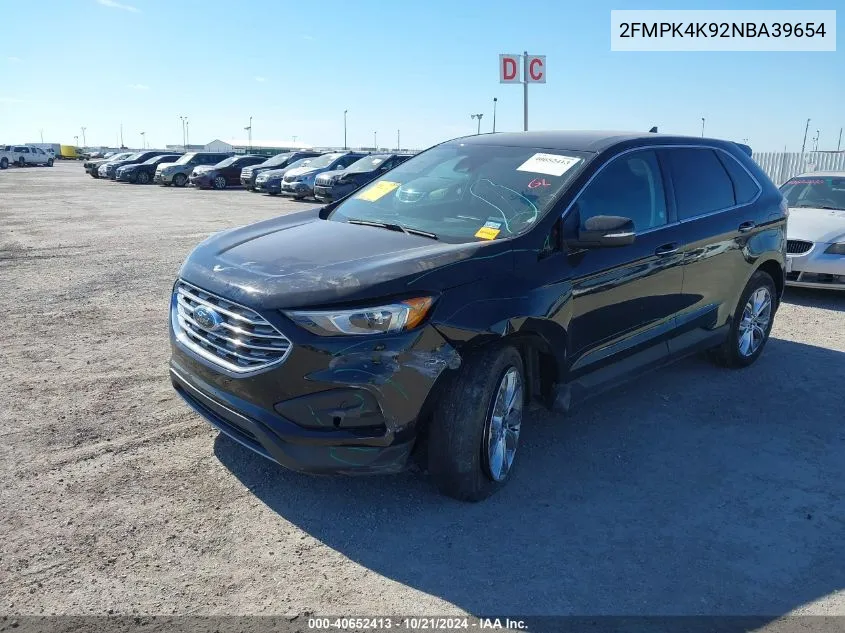 2022 Ford Edge Titanium VIN: 2FMPK4K92NBA39654 Lot: 40652413