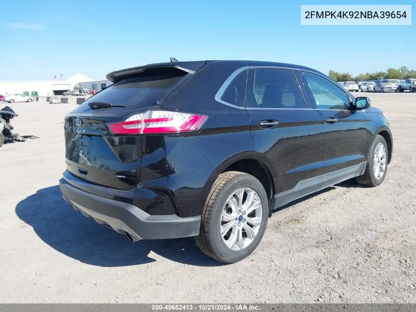 2022 Ford Edge Titanium VIN: 2FMPK4K92NBA39654 Lot: 40652413