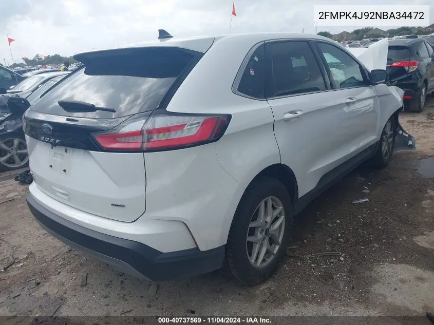 2022 Ford Edge Sel VIN: 2FMPK4J92NBA34472 Lot: 40737569